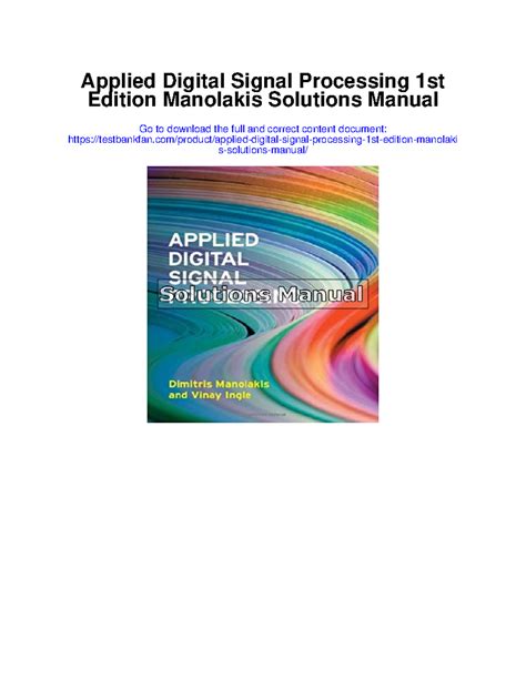 APPLIED DIGITAL SIGNAL PROCESSING MANOLAKIS SOLUTIONS MANUAL PDF Ebook Ebook Reader