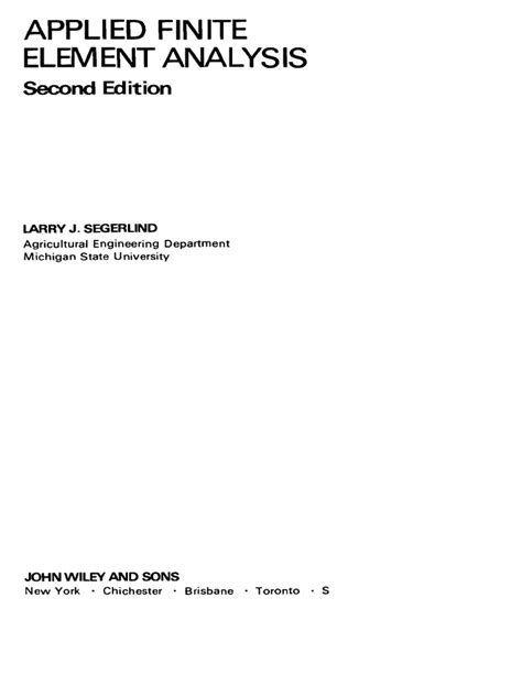 APPLIED FINITE ELEMENT ANALYSIS SEGERLIND SOLUTION MANUAL Ebook Epub