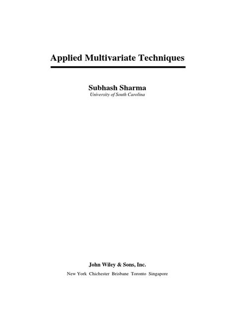 APPLIED MULTIVARIATE TECHNIQUES SUBHASH SHARMA PDF Ebook Reader