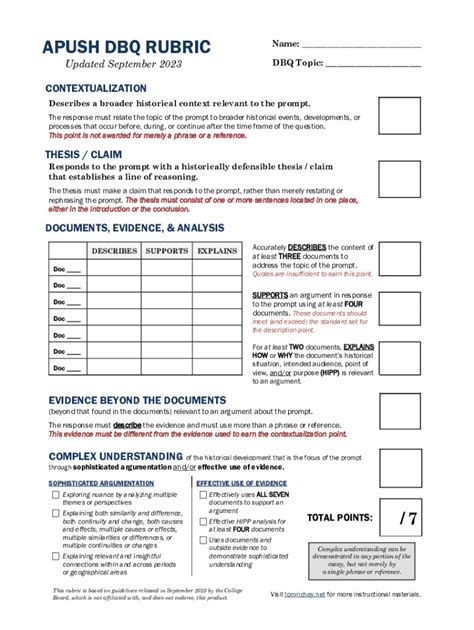 APUSH 2024 DBQ Rubric: A Comprehensive Guide to Scoring High