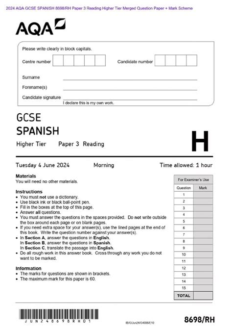 AQA SPANISH JUNE 2010 MARK SCHEME SPAN3 Ebook Epub