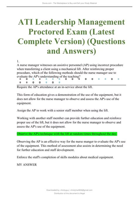 ATI LEADERSHIP AND MANAGEMENT PROCTORED EXAM Ebook Kindle Editon