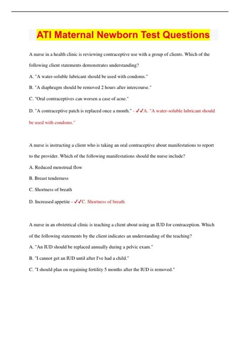 ATI MATERNAL NEWBORN TEST QUESTIONS Ebook Epub