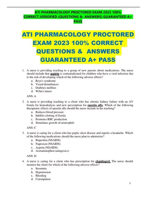 ATI PHARMACOLOGY PROCTORED EXAM ANSWERS Ebook PDF