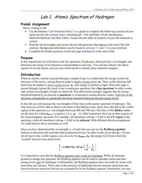 ATOMIC SPECTRUM OF HYDROGEN PRE LAB ANSWERS Ebook Kindle Editon