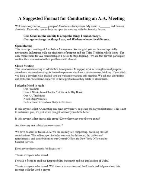 Aa Meeting Format Template