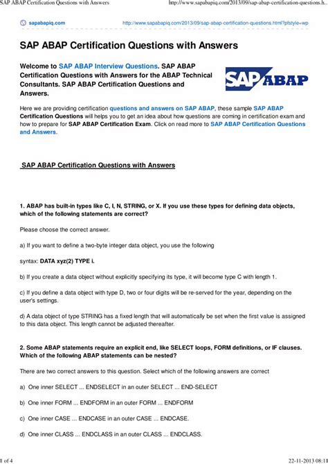 Abap Certification Questions With Answers Kindle Editon