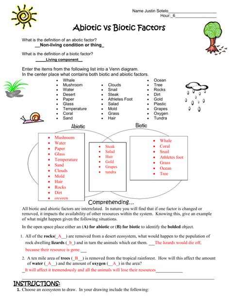 Abiotic Vs Biotic Factors Worksheet Answers PDF