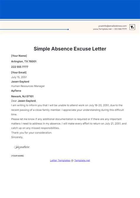 Absence Letter Template