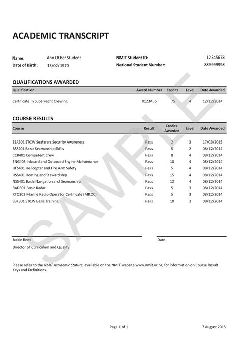 Academic Transcript: