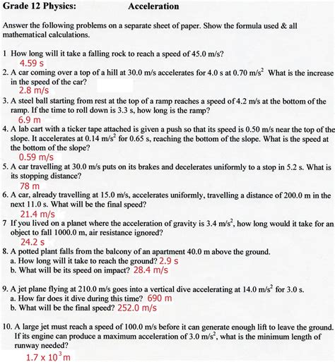 Acceleration Problems Worksheet With Answers Kindle Editon