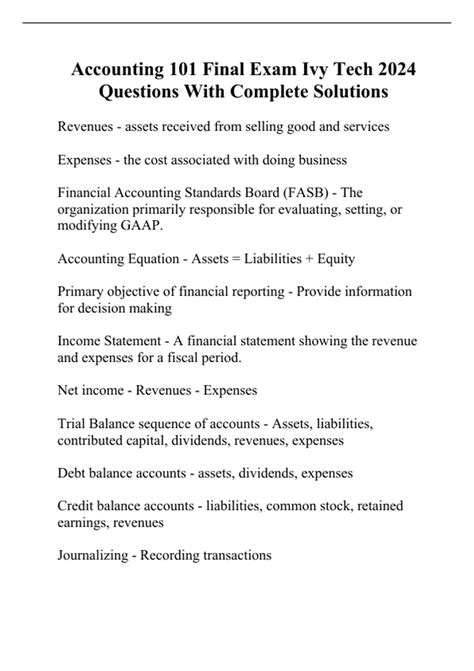 Accounting 101 Final Exam Cheat Sheet 144104 PDF PDF