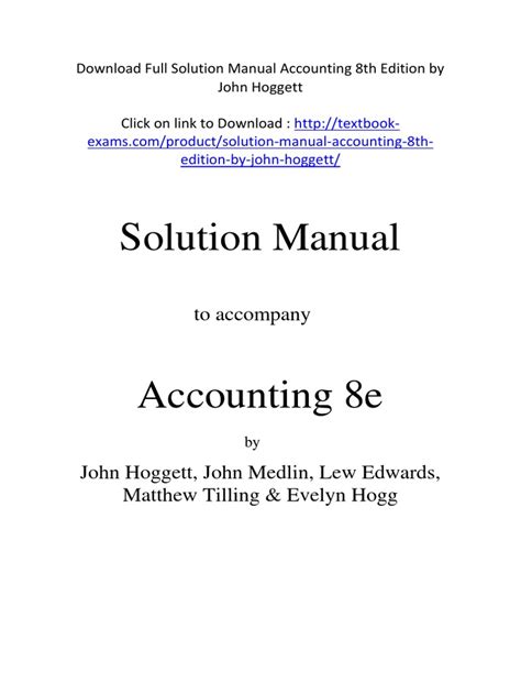 Accounting 8th Edition Hoggett Solutions Reader