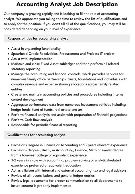 Accounting Analyst Job Description: A Comprehensive Overview