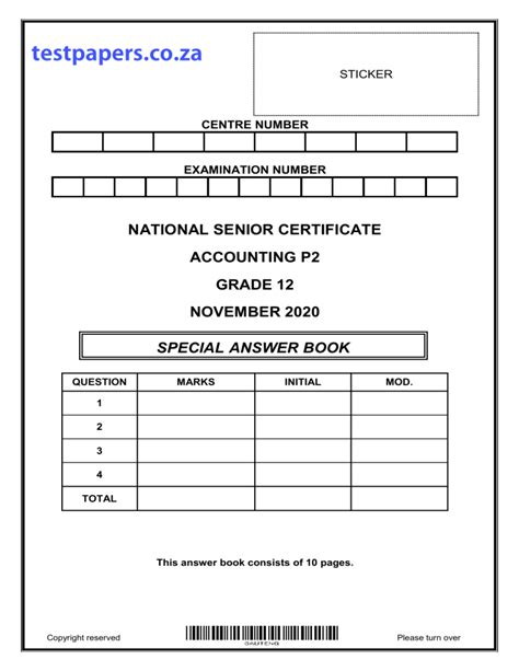 Accounting Grade 12 November 2011 Answer Book PDF