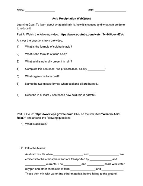 Acid Rain Webquest Worksheet Answers Doc