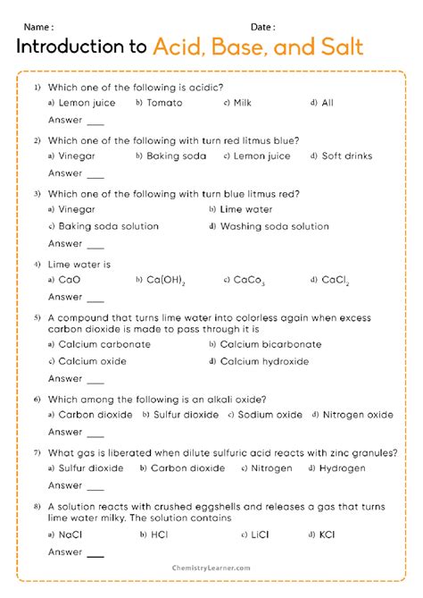 Acids Bases And Salts Answer Key PDF