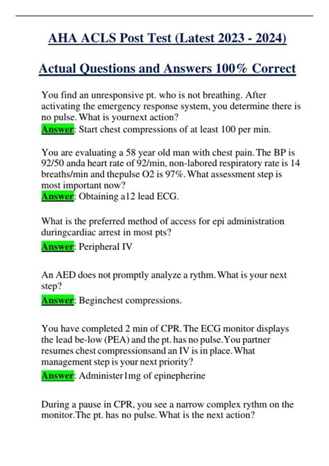 Acls Post Test Answer Key 2012 Kindle Editon