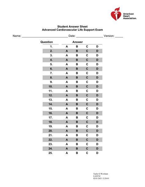 Acls Pretest With Answer Sheet Reader