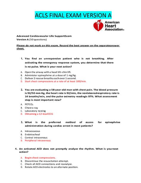 Acls Test Questions And Answers 2011 Doc