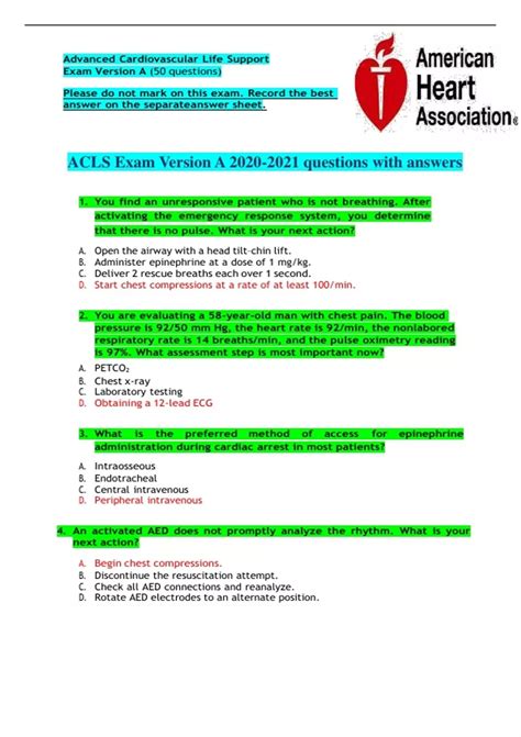 Acls Test Version A Answers PDF