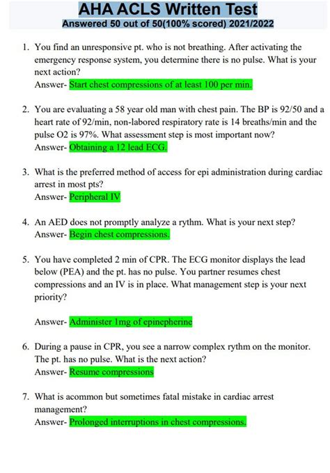 Acls Written Exam Answer Key Doc