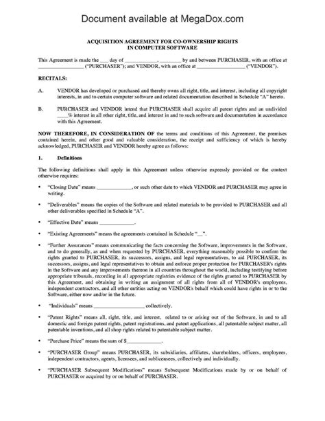 Acquisition Agreement Template