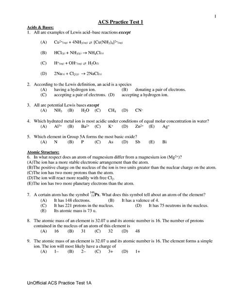 Acs Exam Answer Key Doc