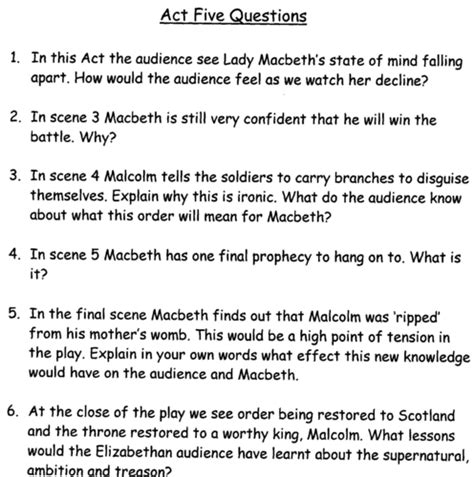 Act 5 Macbeth Margin Questions Answers Doc