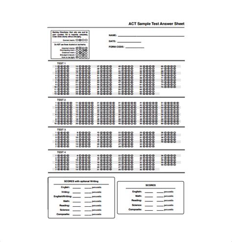 Act Answer Sheet Printable Templates Kindle Editon