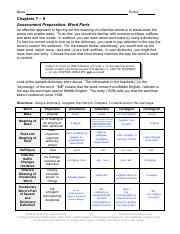 Act One Assessment Preparation Word Parts Answers Doc