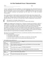 Act One Standards Focus Characterization Answer Key Doc