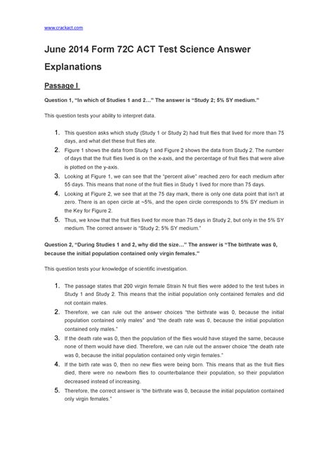 Act Test Answer Key 72c PDF