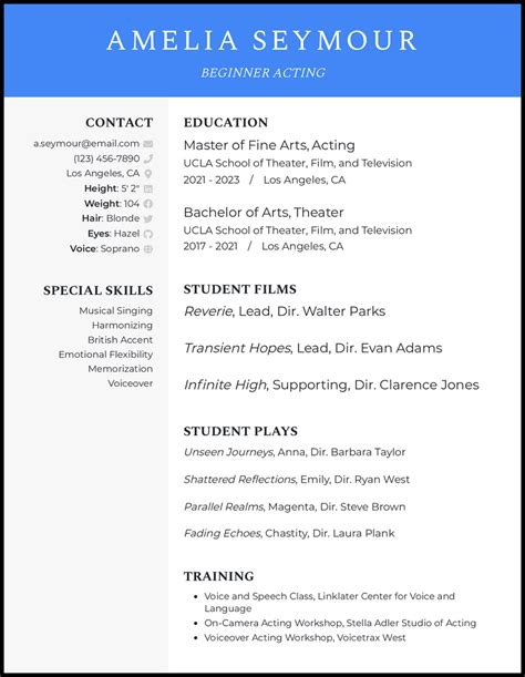 Acting Resume Template For Beginners