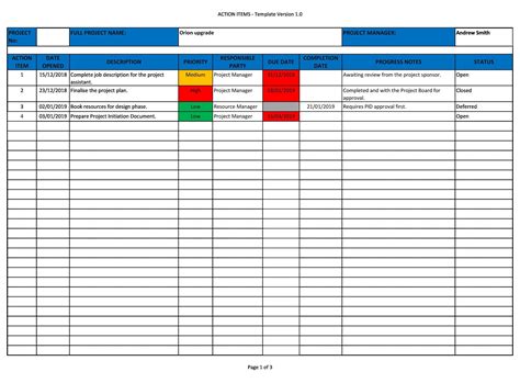 Action Log Template