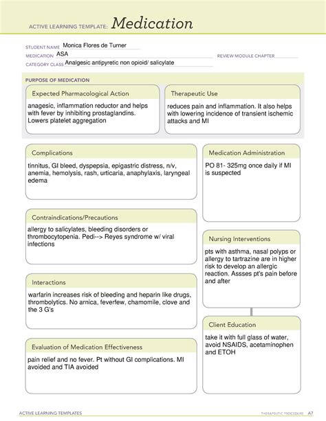 Active Learning Template Medication Aspirin