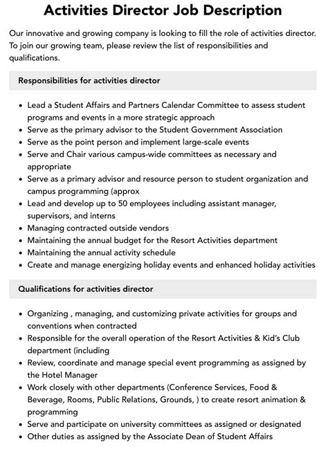 Activities Director Career