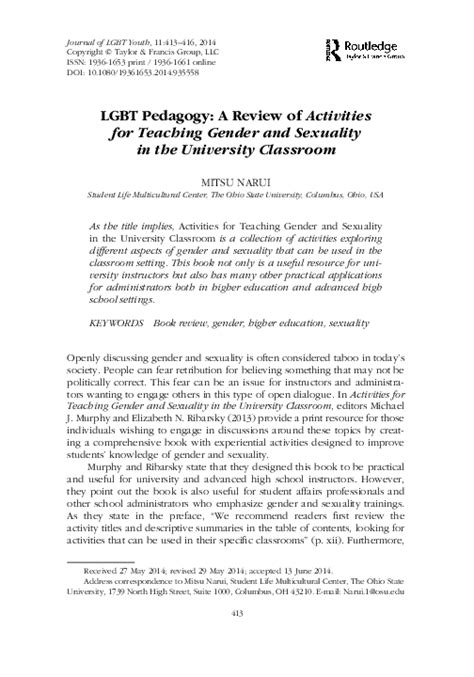 Activities for Teaching Gender and Sexuality in the University Classroom PDF