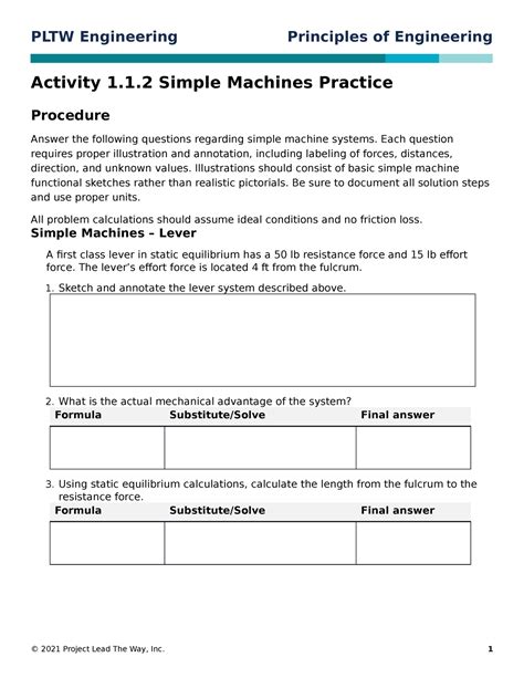 Activity 112 Simple Machines Practice Problems Answers Reader