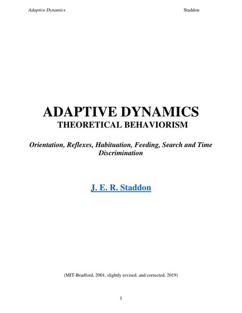 Adaptive Dynamics The Theoretical Analysis of Behavior Kindle Editon