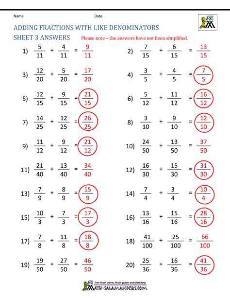 Adding With Unlike Denominators Answer Key Reader