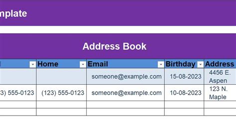 Address Book Template Excel