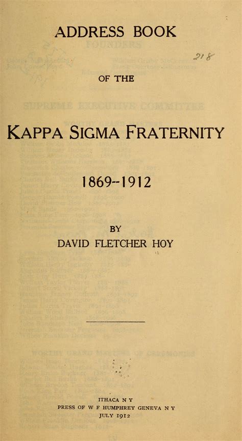 Address Book of the Kappa SIGMA Fraternity Kindle Editon