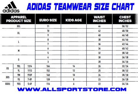 Adidas Youth Large Size Chart