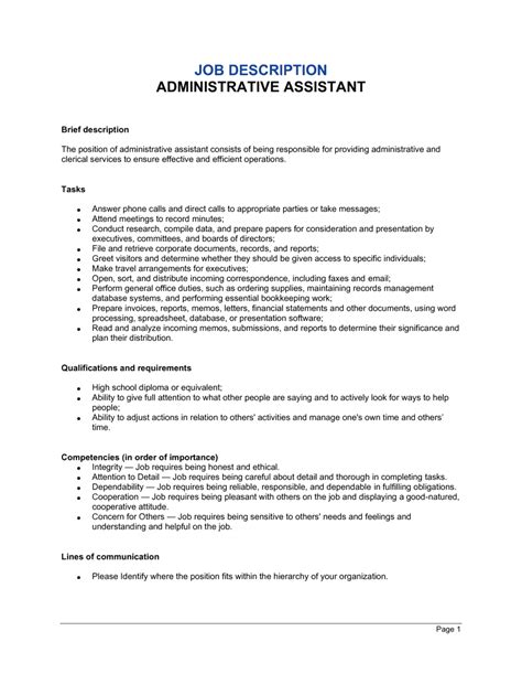Admin Assistant Job Description Template