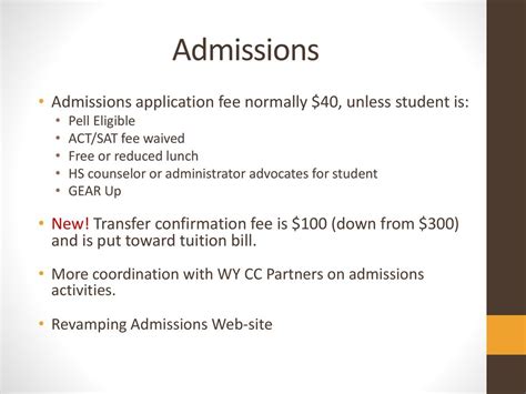 Admissions Application Fee: