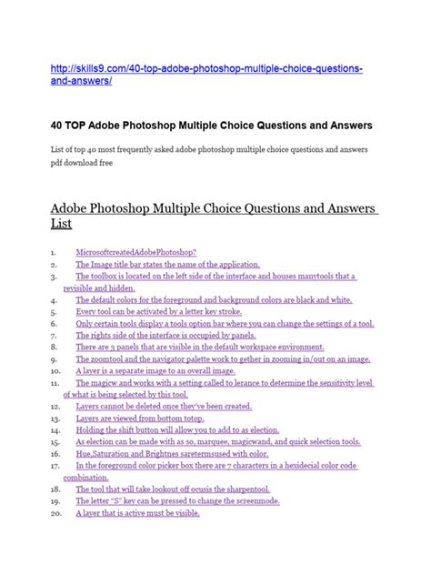 Adobe Photoshop Objective Questions Answers Paper PDF