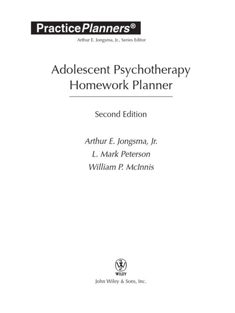 Adolescent Psychotherapy Homework Planner II (Practice Planners) Epub