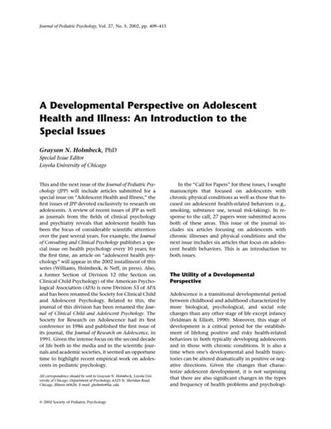 Adolescents Health: A Developmental Perspective Epub