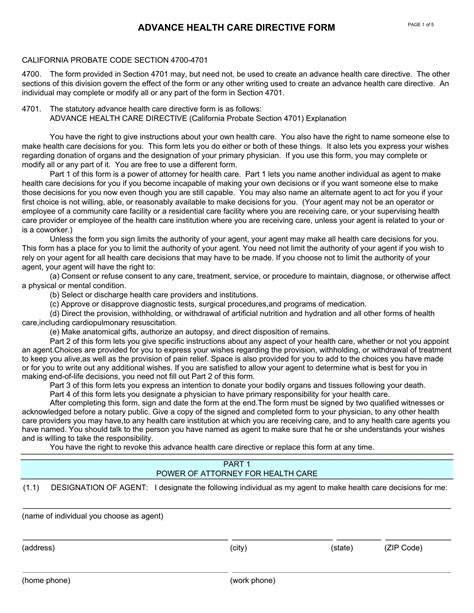 Advance Healthcare Directive Form In Spanish